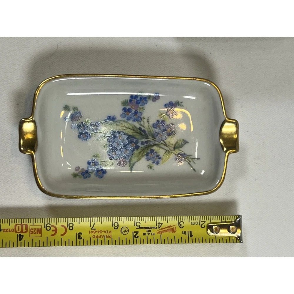 VNG porcelain trinket box and two matching trays Forget Me Not Floral Pattern
